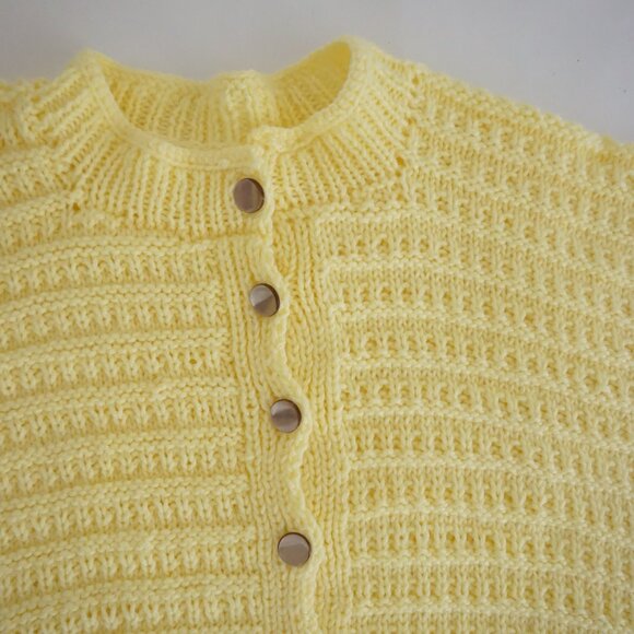 Handknit Yellow Knit Textured Button Front Cottage Garden Cottagecore Cardigan M - Picture 9 of 9
